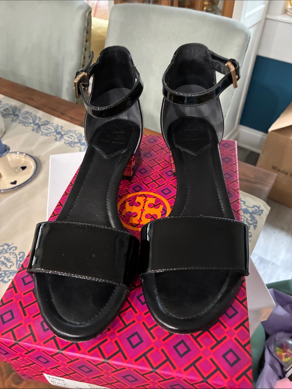 Tory Burch Black Patent Ankle-Strap Sandals